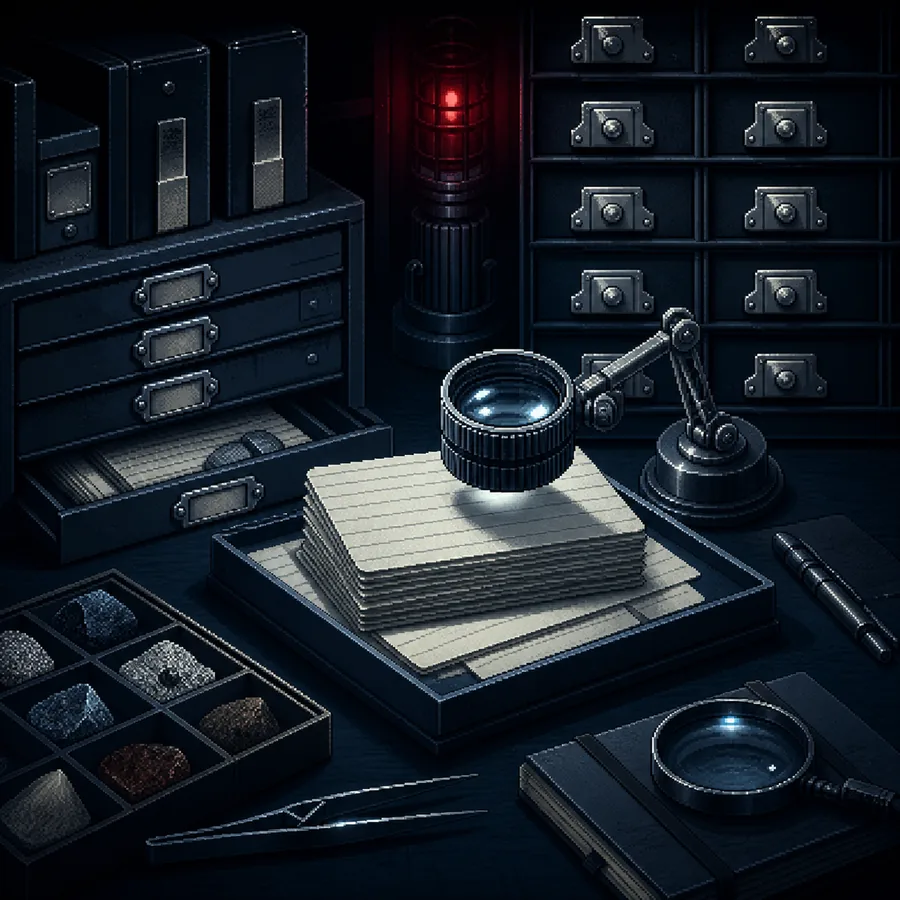 A precision research archive with optical instruments and specimen drawers
